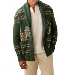 NEW FAHERTY camp knit cardigan in forest lake